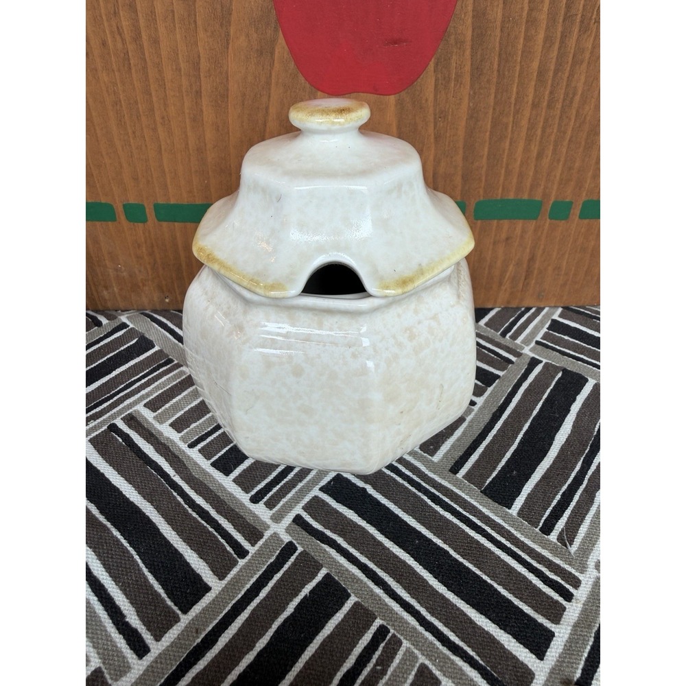 Mikasa Avante Ivory FE 900 Sugar Bowl with Lid Octagonal Stoneware Japan Vintage